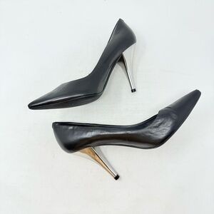 CLEARANCE Kenneth Cole Black Leather Silver Heel Pointed Toe Pumps Size‎ 8.5